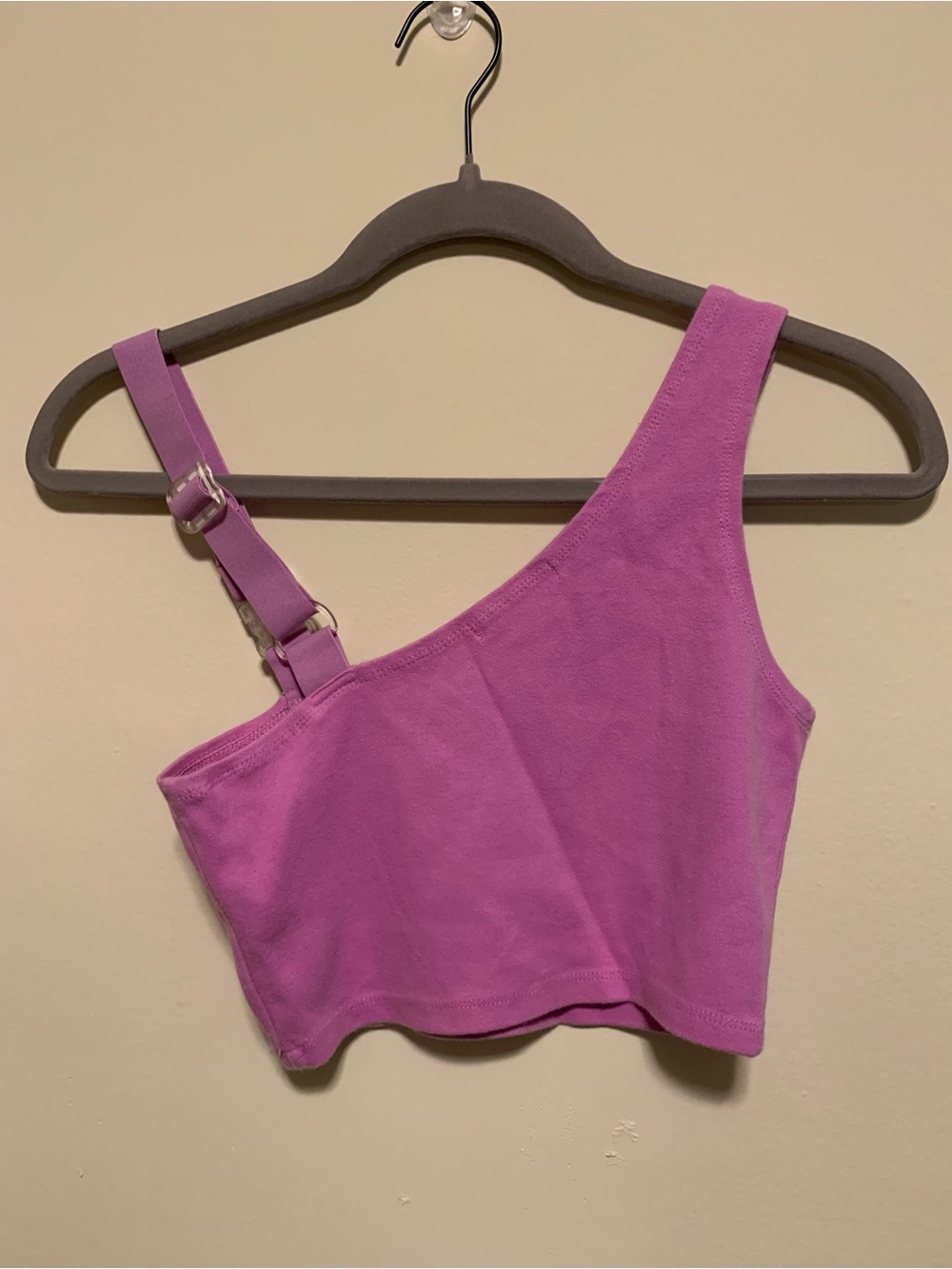 Asymmetrical One-Shoulder Crop Top in Bright Pink